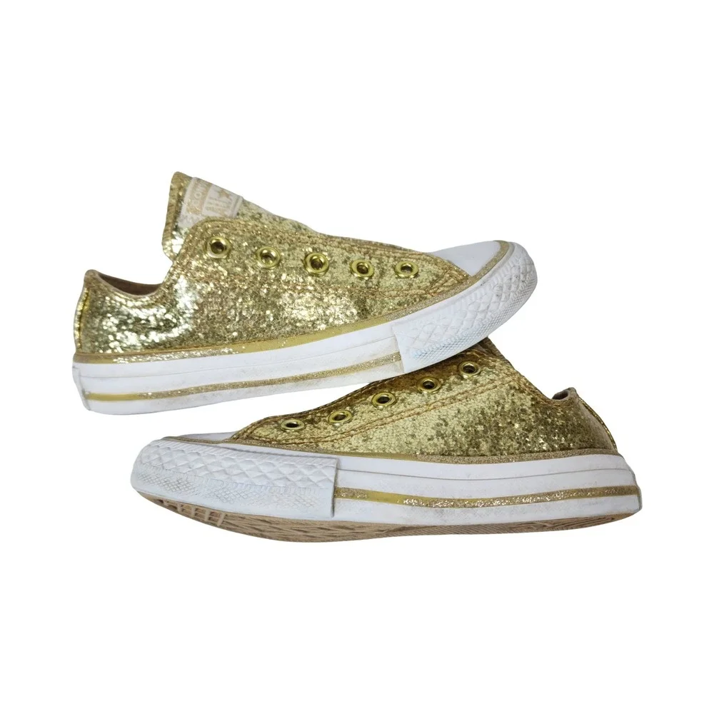 Converse Chuck Taylor All Star Gold Glitter Slip On Youth Sneakers 364687C Sz 12